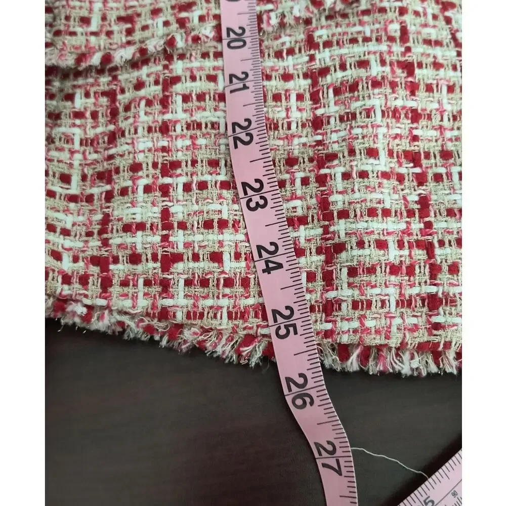 Talbots Plus 14W Red Tweed Metallic Blazer Old Money Preppy Fringe Jacket - Picture 10 of 15